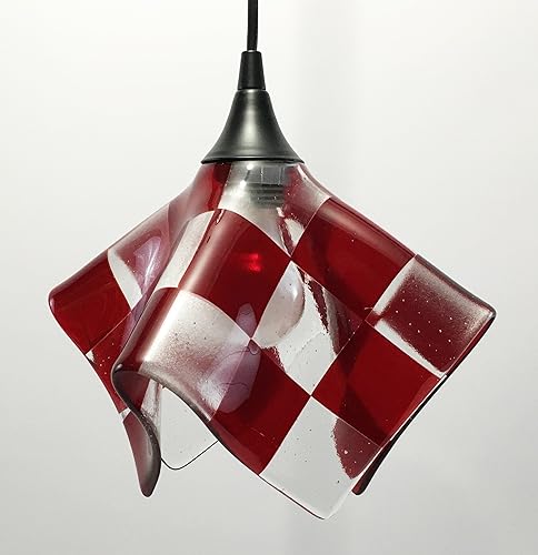 Amazon Com Red And Clear Glass Checkerboard Pendant Light Shade
