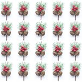 Snow Frosted Christmas Picks and Sprays, 20Pcs Pine Cones for Crafts | Artificial Pine Needles Branches with Red Berries, Floral Picks for Christmas, Winter Decor