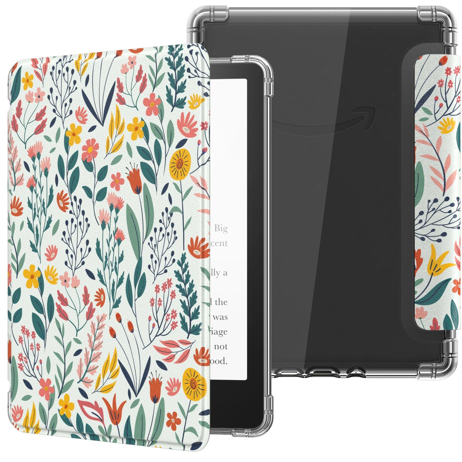 MoKo Case for 6" Kindle (11th Generation-2024/2022 Release), Ultra Clear Soft Flexible Transparent TPU Back Cover Light Shell with Auto Wake/Sleep for Kindle 11th Generation 2024, Flowers
