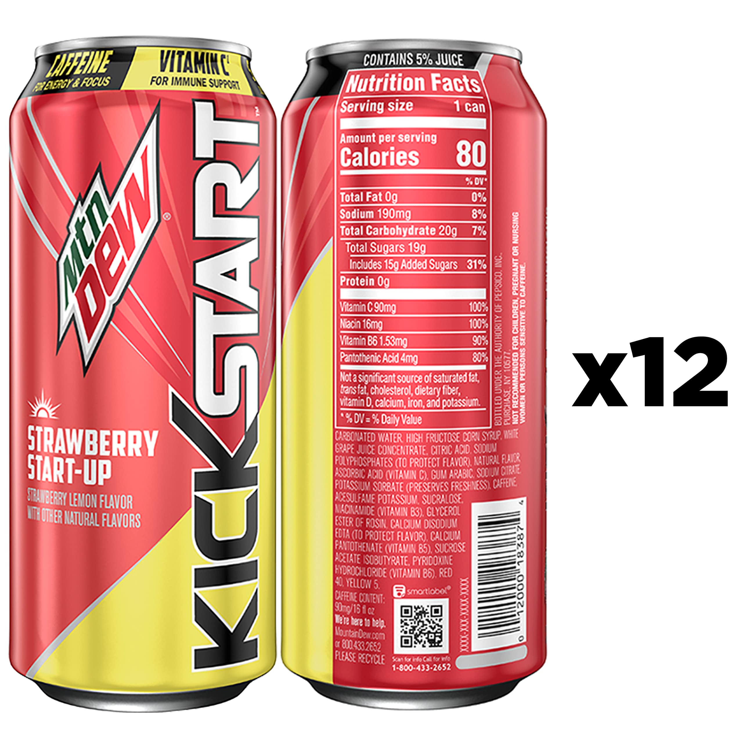 Mua Mountain Dew Kickstart Strawberry Start-Up (16 Ounce Cans, Pack of ...