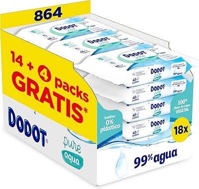 Lingettes Pure Aqua pour bébé, 99% eau, 100% fibres d'origine végétale, 864 Lingettes, 18 paquets (18 x 48)