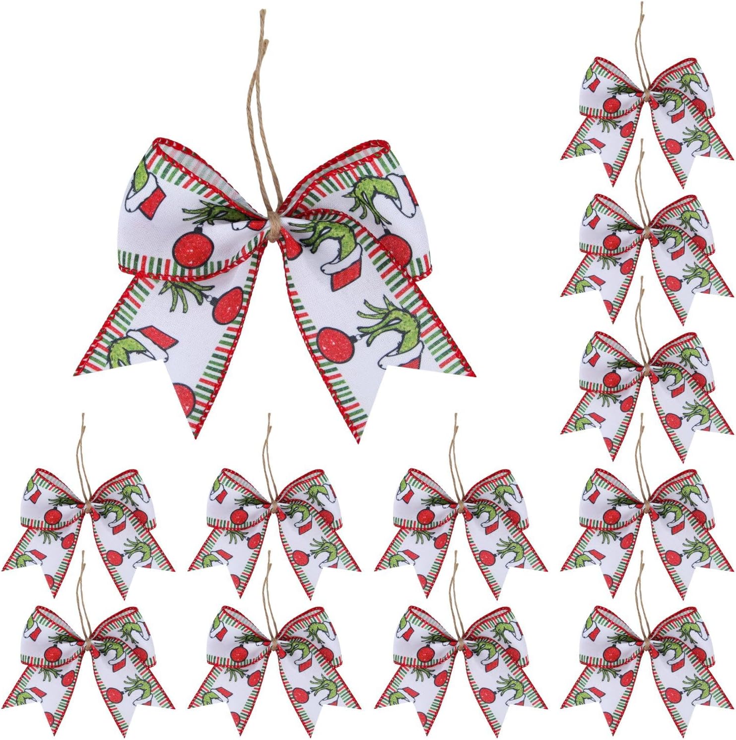 Bows & Ribbons - Meseey 12 Pcs Red Green Christmas Ribbon Bows 6 Inch Funny Cartoon Character Christmas Wreath Bow for Xmas Tree Wreath Bows DIY Craft Decoration(Hand Style)