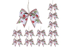Meseey 12 Pcs Red Green Christmas Ribbon Bows 6 Inch Funny Cartoon Character Christmas Wreath Bow for Xmas Tree Wreath Bows DIY Craft Decoration(Hand Style)