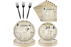 refavor 30th Birthday Decorations for him her, Vintage 96PCS Back in 1996 30th Party Plates Napkins and Forks Tableware, Disposable Cheers to 30 Years Dinnerware Supplies 24 Guests