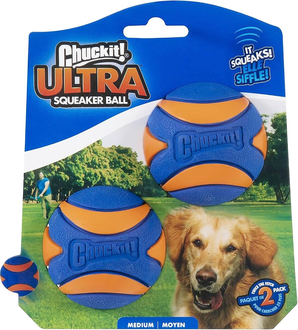 Chuckit Ultra Squeaker Ball 2 Pack Pet Toy Beep Natural Rubber