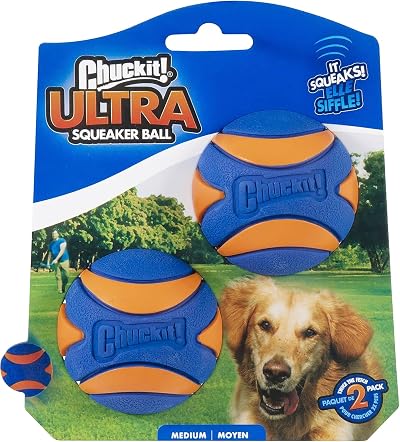 Chuckit Ultra Squeaker Ball 2 Pack Pet Toy Beep Natural Rubber