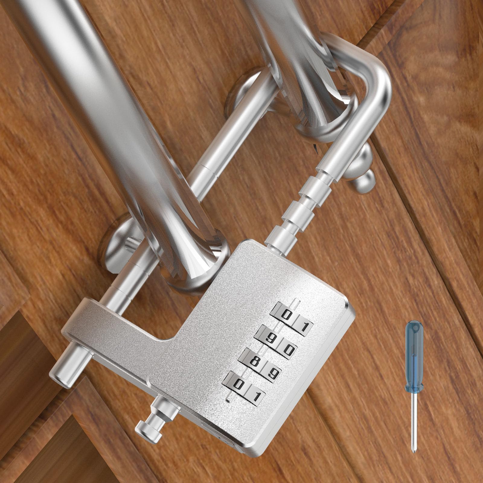 MeBantoo Cabinet Lock with Combination, Adjustable U-Shaped Combination Cabinet Lock Latches for Gym Locker, Closet, Fences, Luggage, Double Doors (1, Silver)