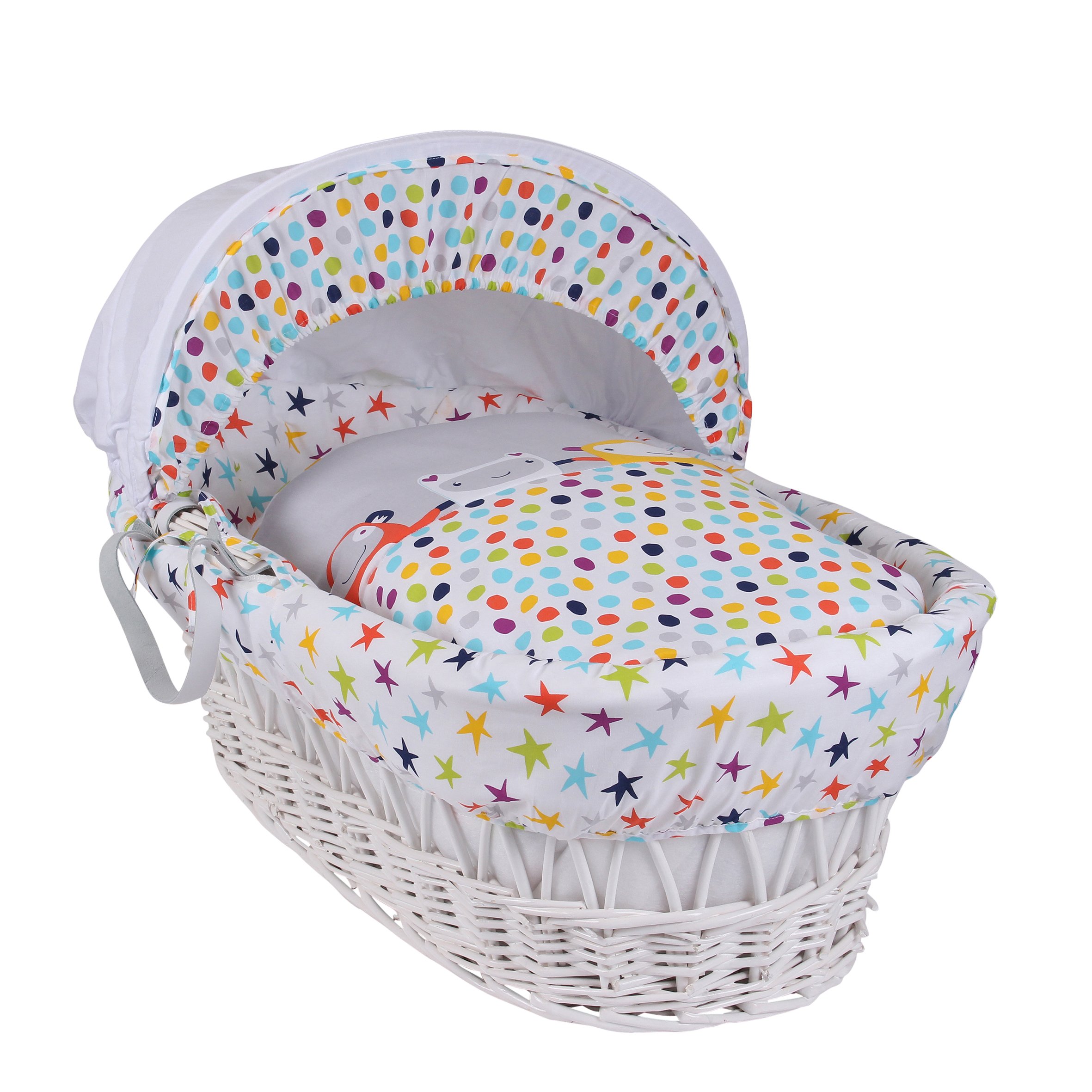 clair de lune grey wicker moses basket & deluxe rocking stand