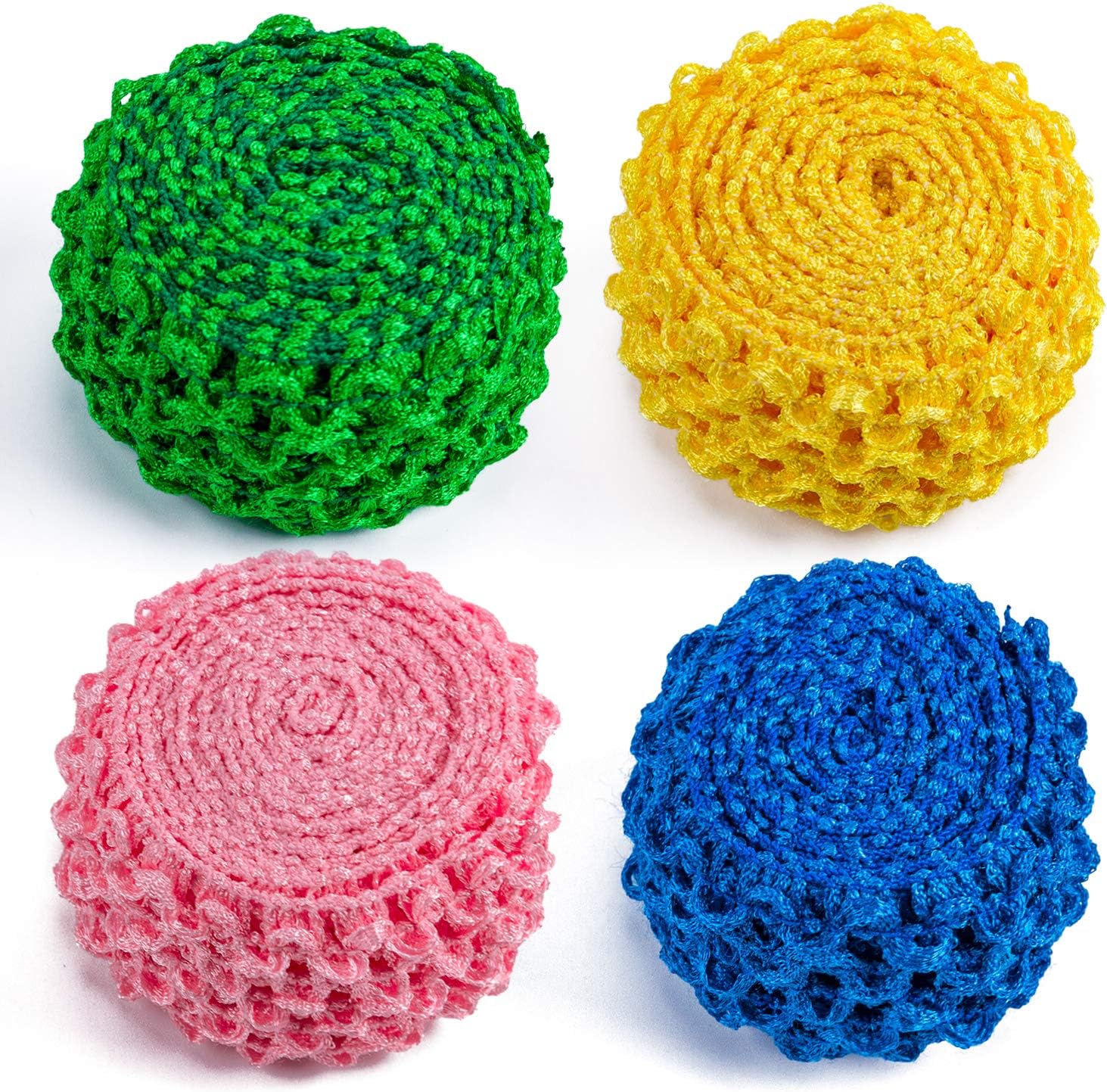 LaRibbons 1.5 Inch Wide Elastic Stretch Fabric, Crochet Tube Top for Hedbands/Waistbands/Tutu Drees - Green/Pink/Yellow/Royal - 2 Yards Each Color, Total 8 Yards (Multi Color)