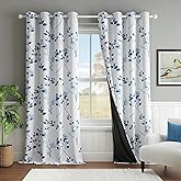 Beauoop Floral 100% Blackout Curtains 84 Inches Long 2 Panels for Bedroom Living Room Navy Blue and White Flower Patterned Room Darkening Thermal Soundproof Grommet Window Treatments Drapes, 52X84