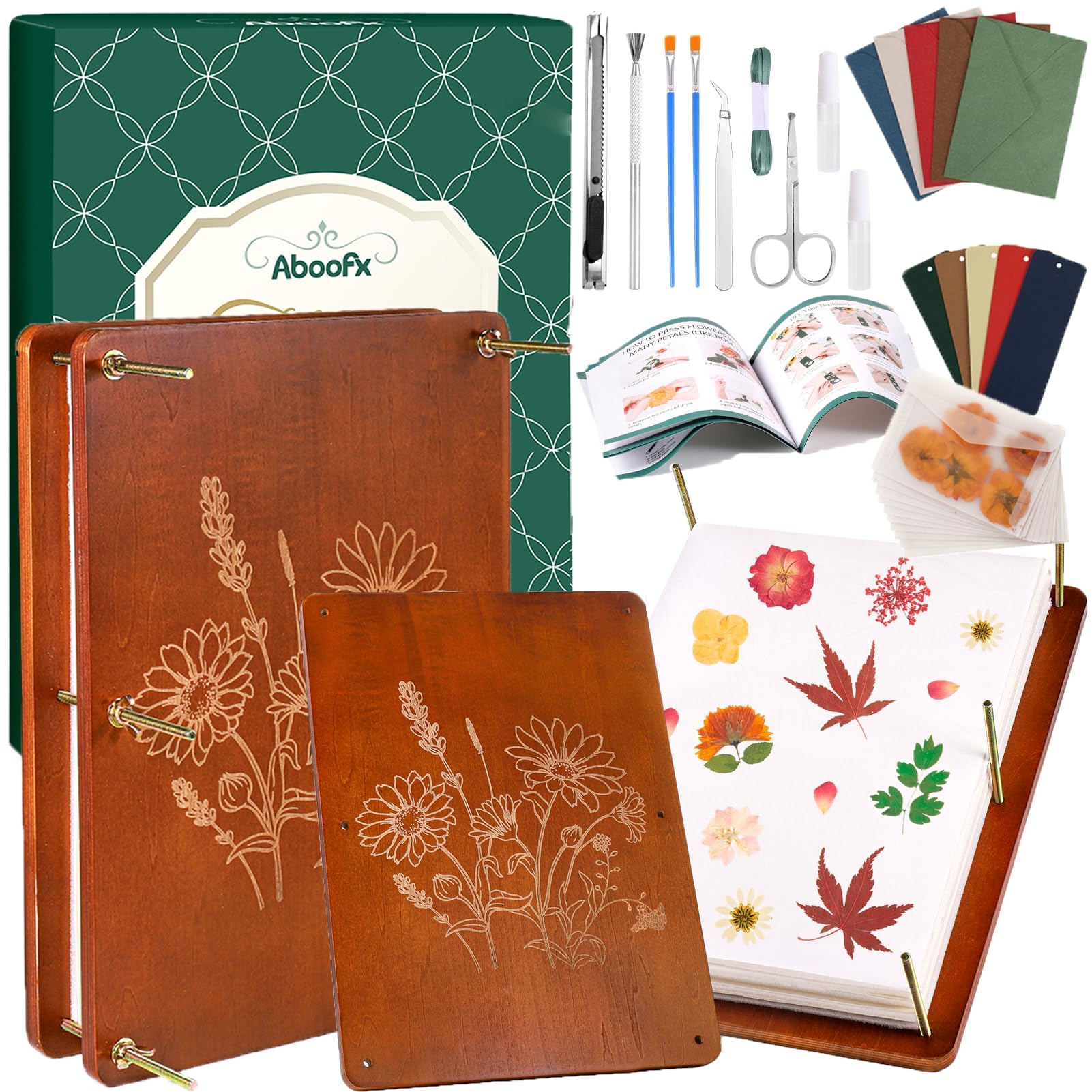 Photo 1 of Aboofx Flower Press Kit, Craft Kits 15.7" x 11.8" 6 Layers Wooden Flower Pressing Kit for Crafts Pressed Flowers and Plant for DIY Art, Preservation for Bookmark Frame Wedding Drying Kit