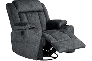 CHABATREE Retro Rocking Recliner Chair, Massage Rocker Recliner Chair with Vibration Massage and Heat, USB and Type-C Ports,360° Swivel Chairs, Living Room, Bedroom, Nursery, RV,Dark Grey