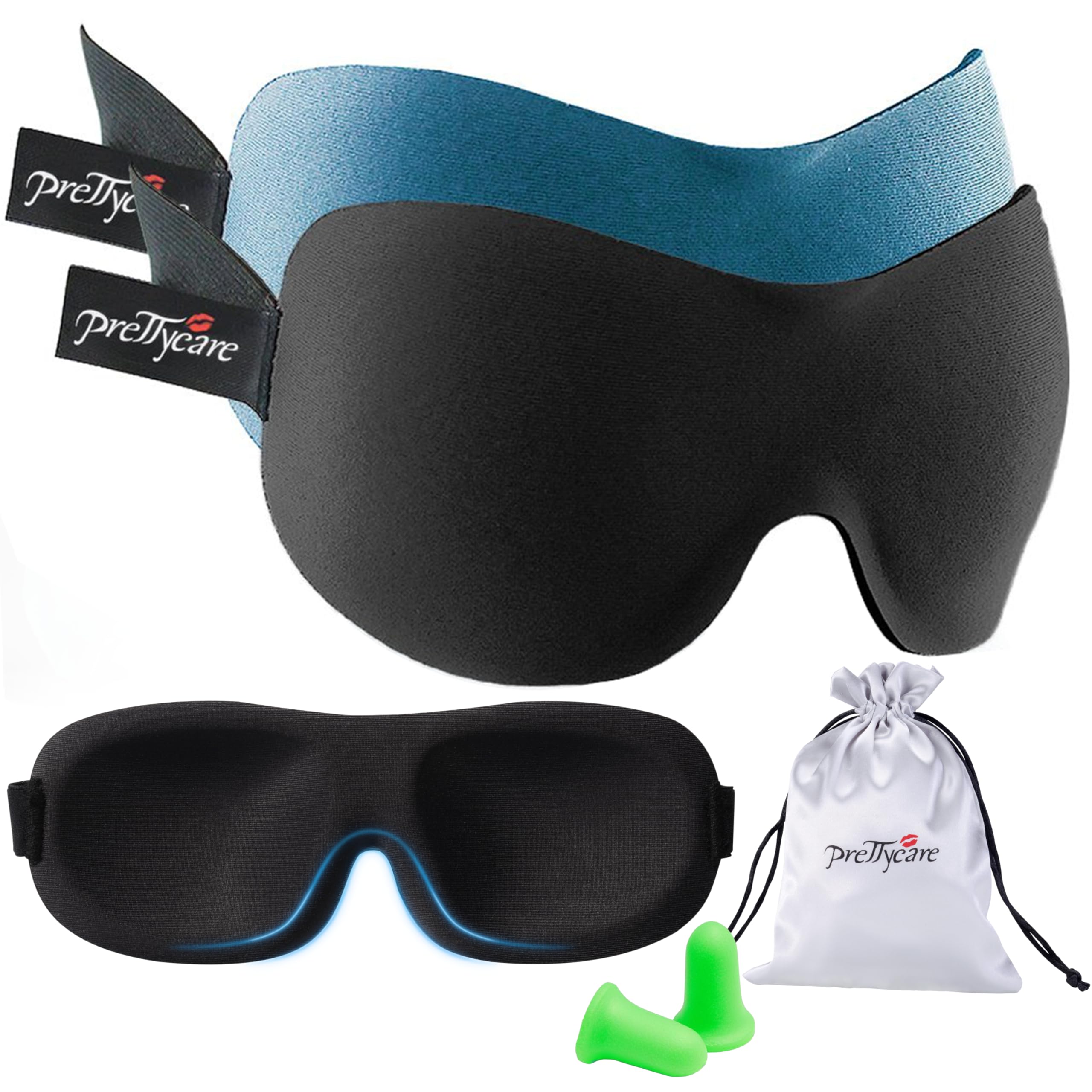 Photo 1 of PrettyCare 3D Sleep Mask 2 Pack,Eye Mask for Side Sleeper 3D Contoured Sleeping Mask Blackout Out for Men- Blindfold Airplane with Ear Plugs, Night Masks with Travel Bag (Black&Blue)