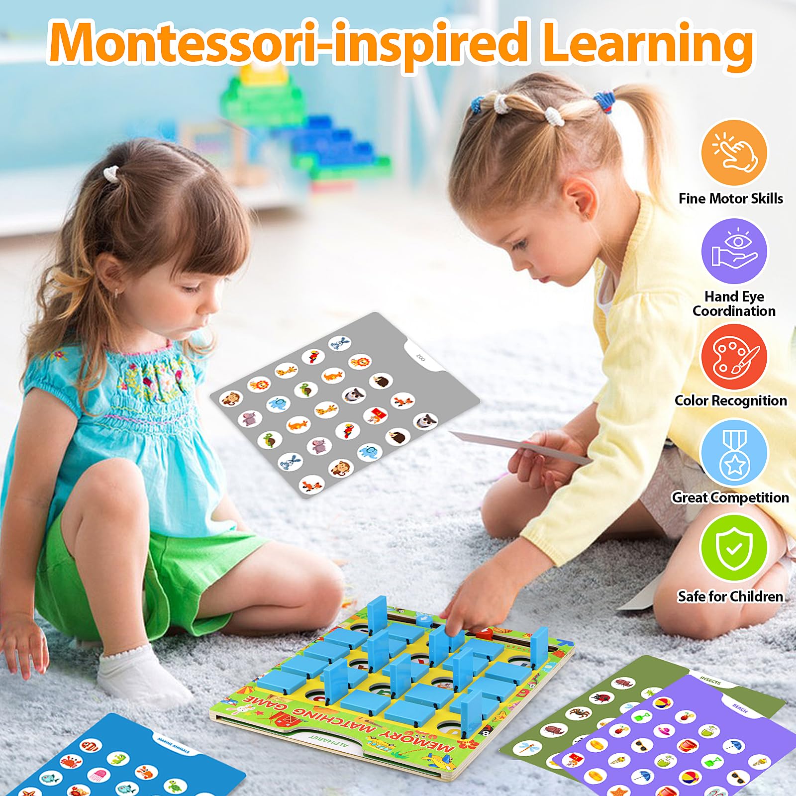 Matching Memory Game for Kids Ages 4-8, Flip to Win Wooden Board Games, Toddler Travel Toys for 3 4 5 6 7 8 Years Old Boys Girls, Road Trip Essentials, Airplane, Car Activity Easter Gifts