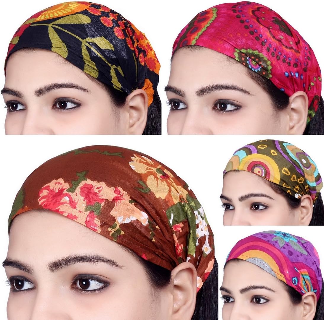 Sarjana Handicrafts Lot 10 Pieces Womens Mens Cotton Headband Printed Hairband Bandana