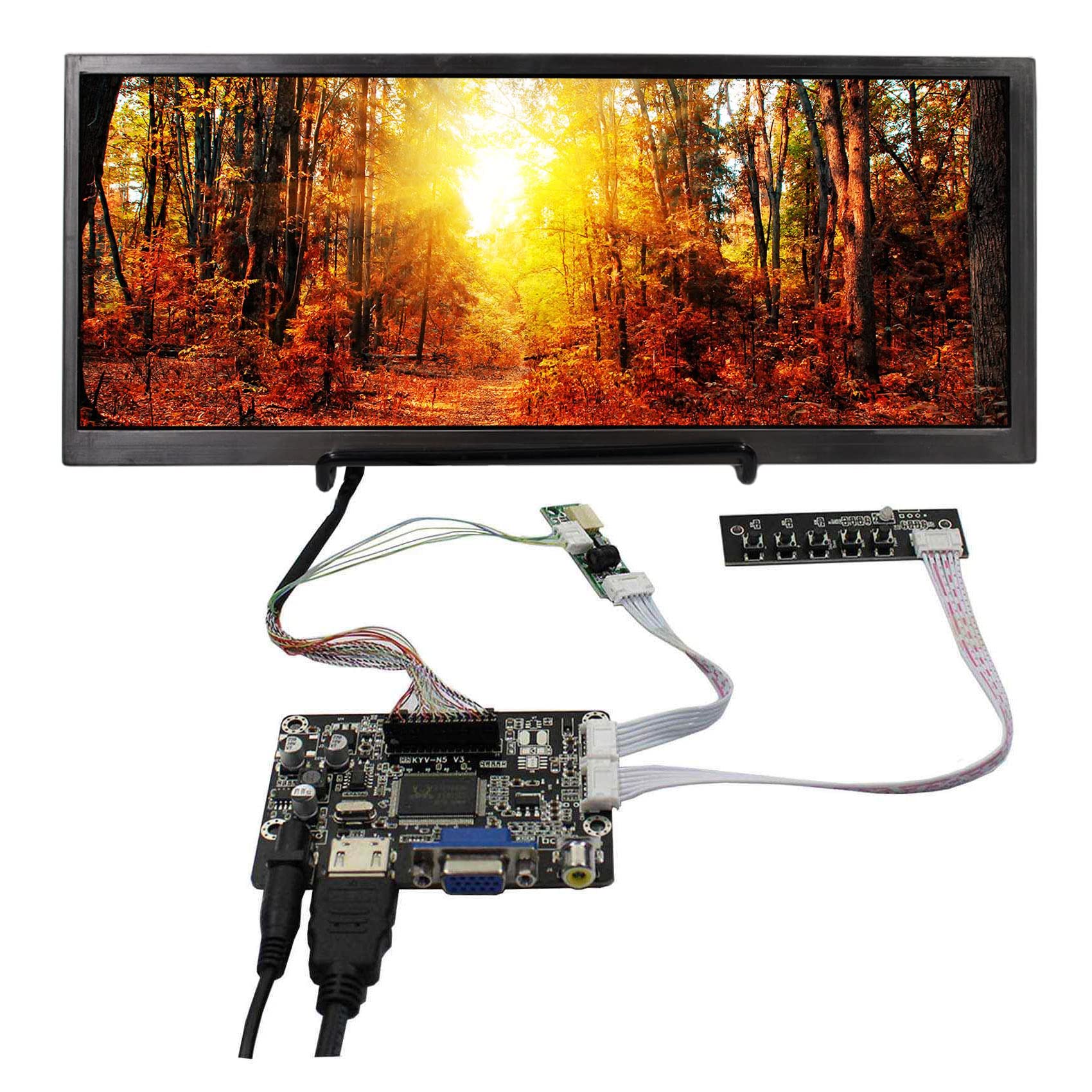 VSDISPLAY 12.3inch 1920x720 HSD123KPW2-D10 IPS LCD Screen and VGA AV LCD Controller Board KYV-N5 V3