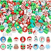 Gushu 200 Christmas Polymer Clay Beads Charms for Making Bracelets, 10mm Cute Flat Spacer Clay Heishi Christmas Beads for Women Jewelry Making DIY