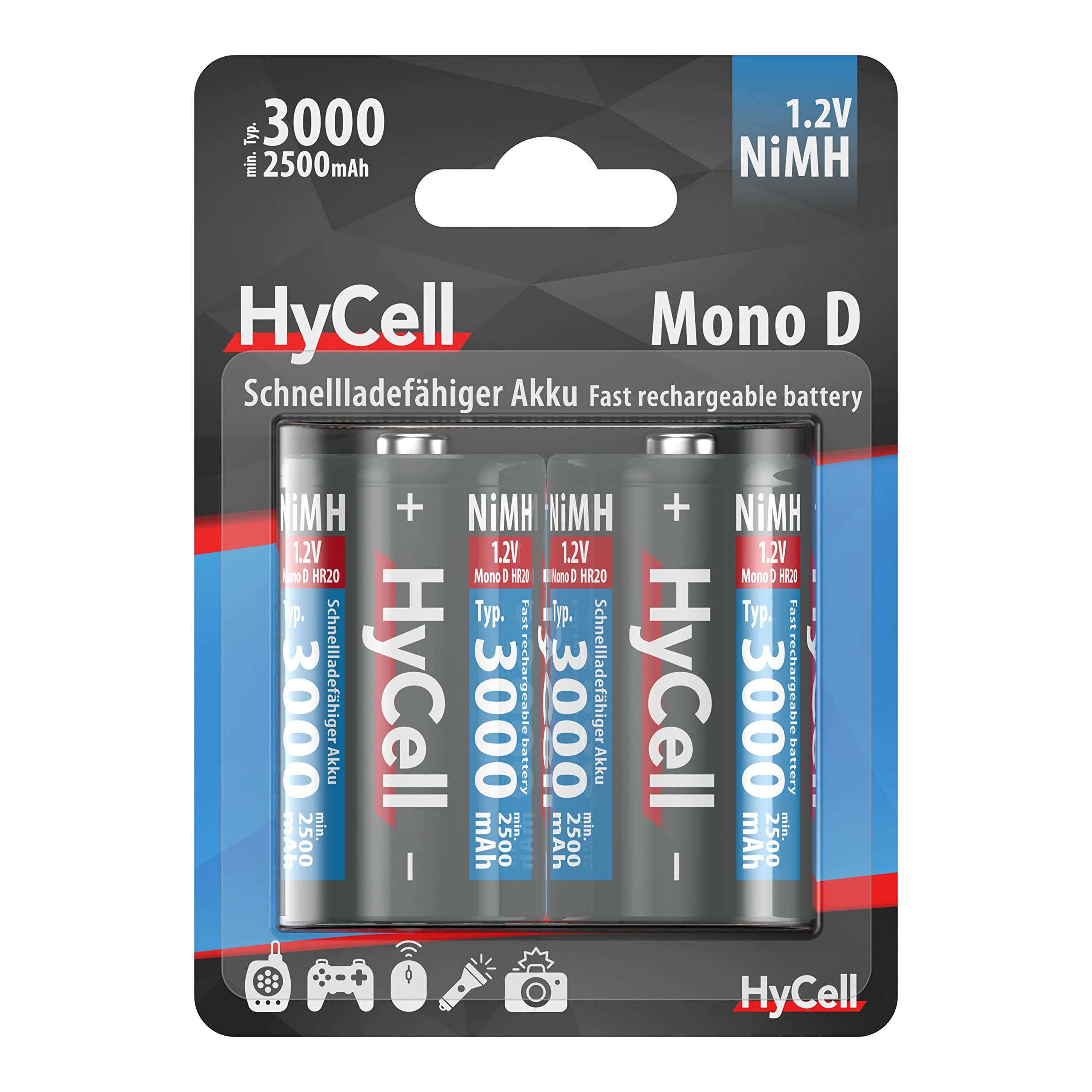 HYCELL D 3000mAh Rechargeable Batteries (Pack of 2)