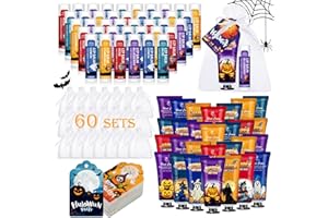 KONEUK 60 Pack Halloween Hand Cream and Lip Balm Set for Women, Bulk Hand Lotion for Halloween Gifts, Halloween Party Favors, Party Supplies, Decorations, Goodie Bags with Halloween Card and Organza Bags