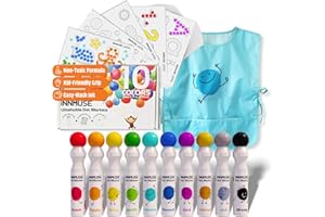Innmuse 10-Color Washable Dot Markers for Toddlers, Bingo Daubers for Kids, Mess-Free Dot Paint Set with Smock, Activity Shee