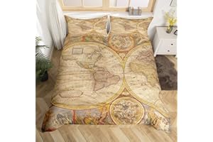 Homewish World Map Duvet Cover Set Vintage Map Print Bedding Set 2pcs for Kids Boys Girls Travelers Comforter Cover Teens Room Decor Quilt Cover with 1 Pillowcases (No Comforter) Twin Size