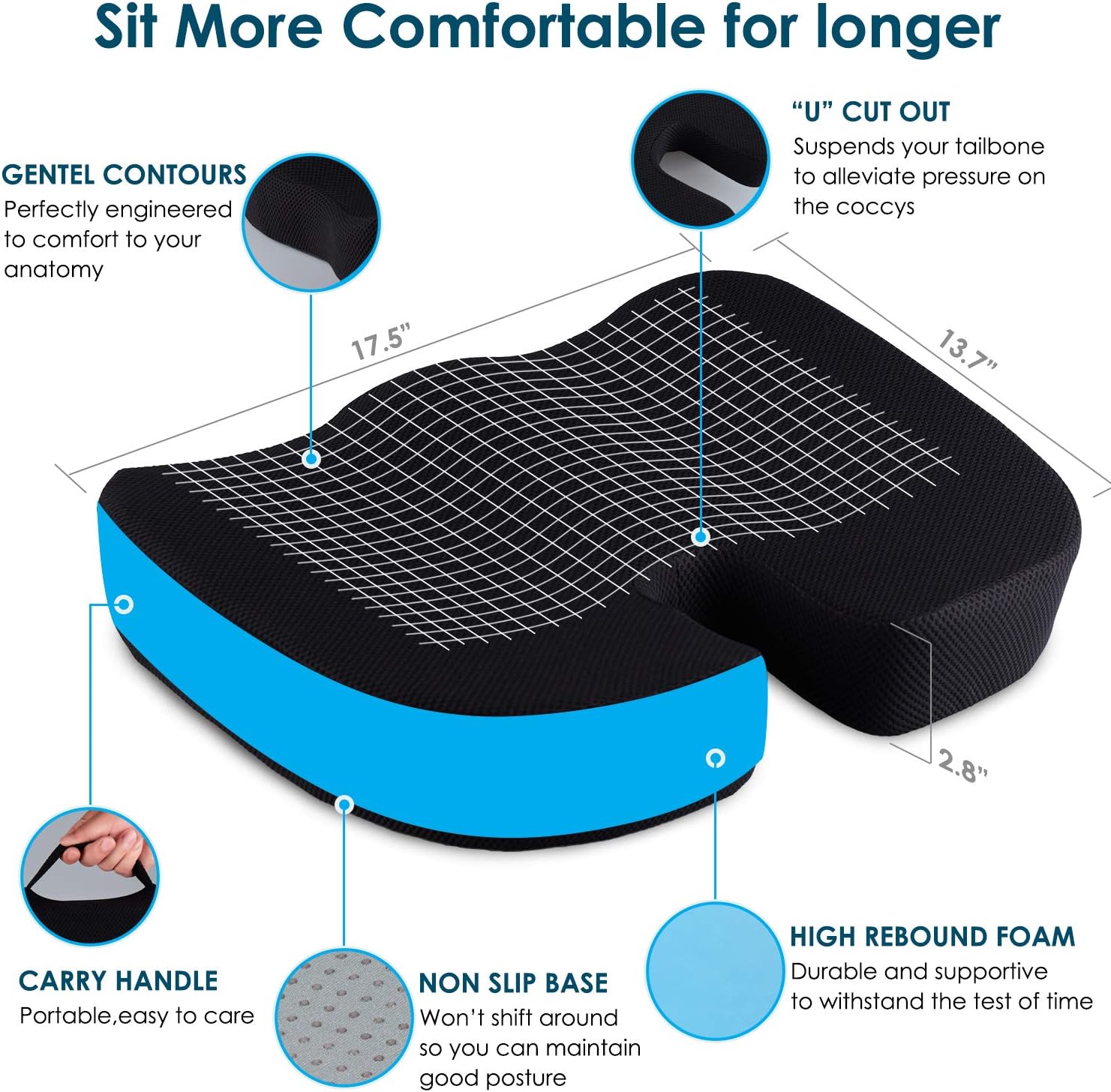 Coccyx Seat Cushion and Lumbar Support Pillow for Office Chair-Gel Infused,Orthopedic Car Seat Cushion Memory Foam Back Support Cushion for Lower Back Pain,Tailbone & Sciatica Pain Relief Black: Home & Kitchen