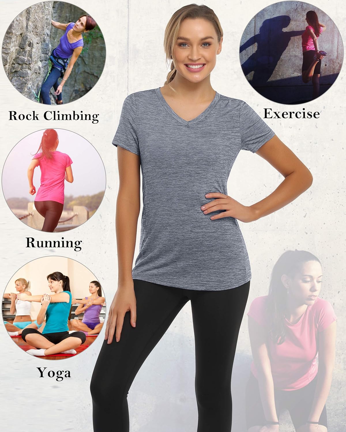 Women's V Neck Workout Top with Pocket Short Sleeve Dry Fit Active Running Hiking Shirt: Clothing