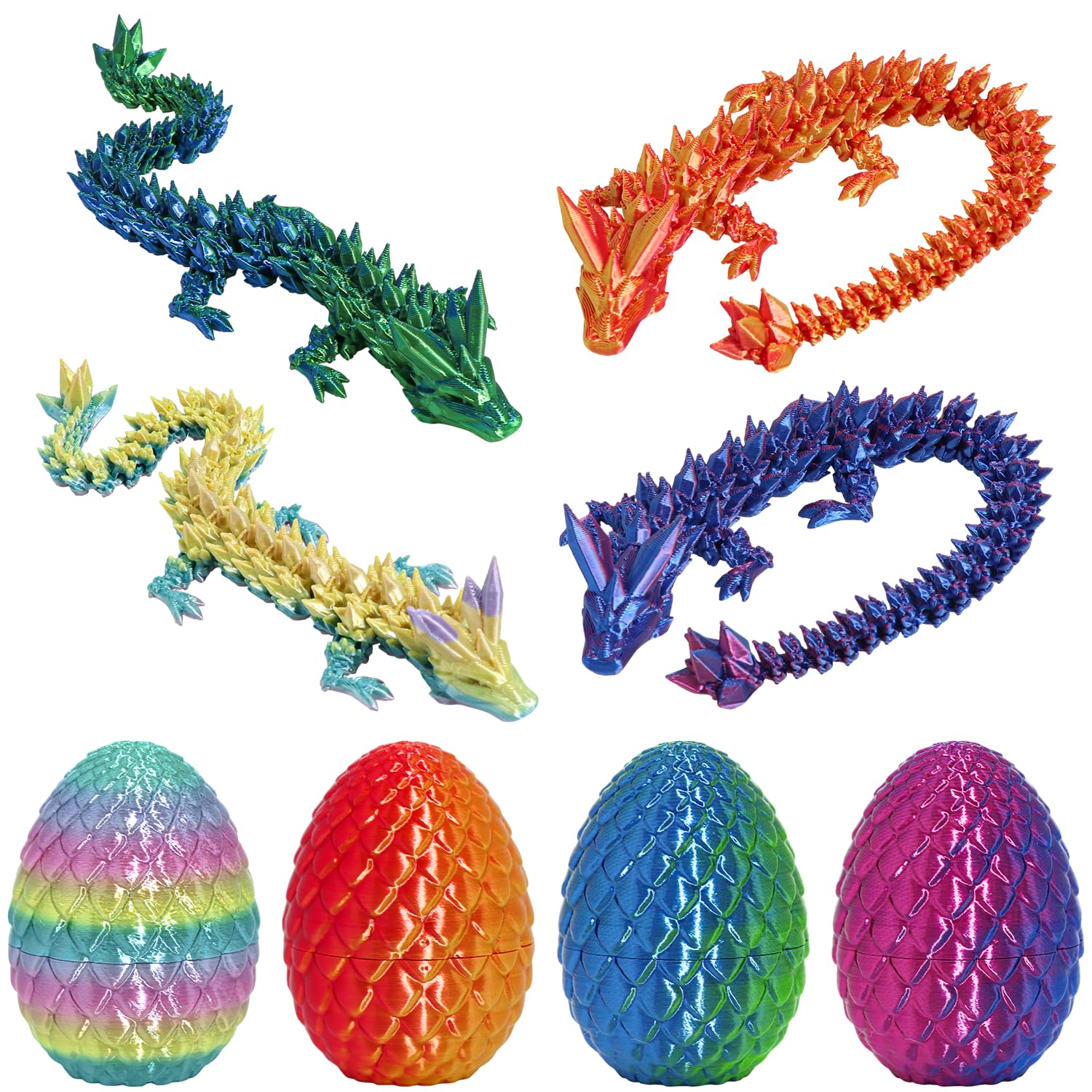 4PCS 3D Printed Dragon Egg Set,Crystal Animals Egg Fidget Toy with Dragon Inside Easter Halloween for Kids