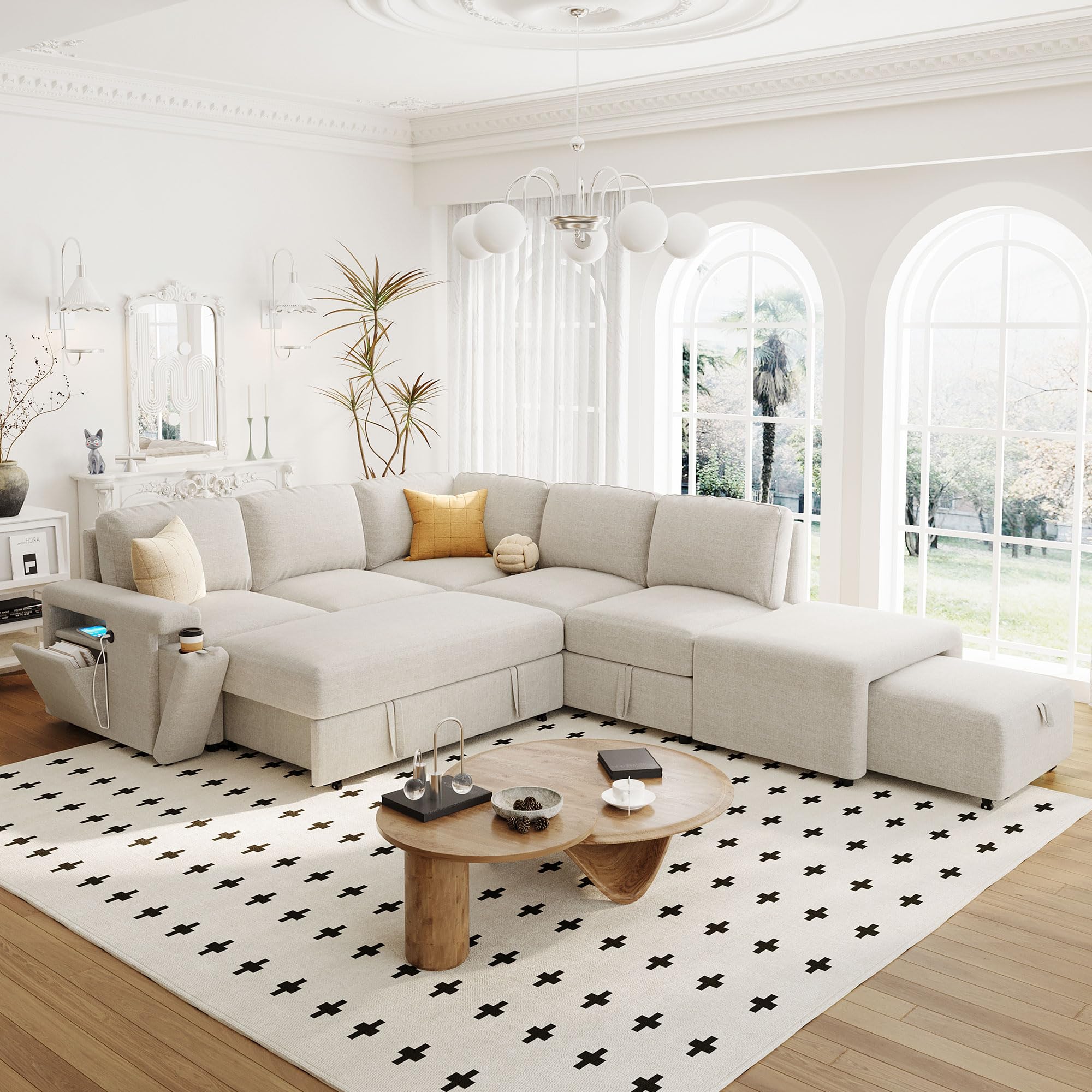 Merax Oversized Reclining Chaise Lounge Chair With Storage Ottoman, USB Ports & Cup Holders