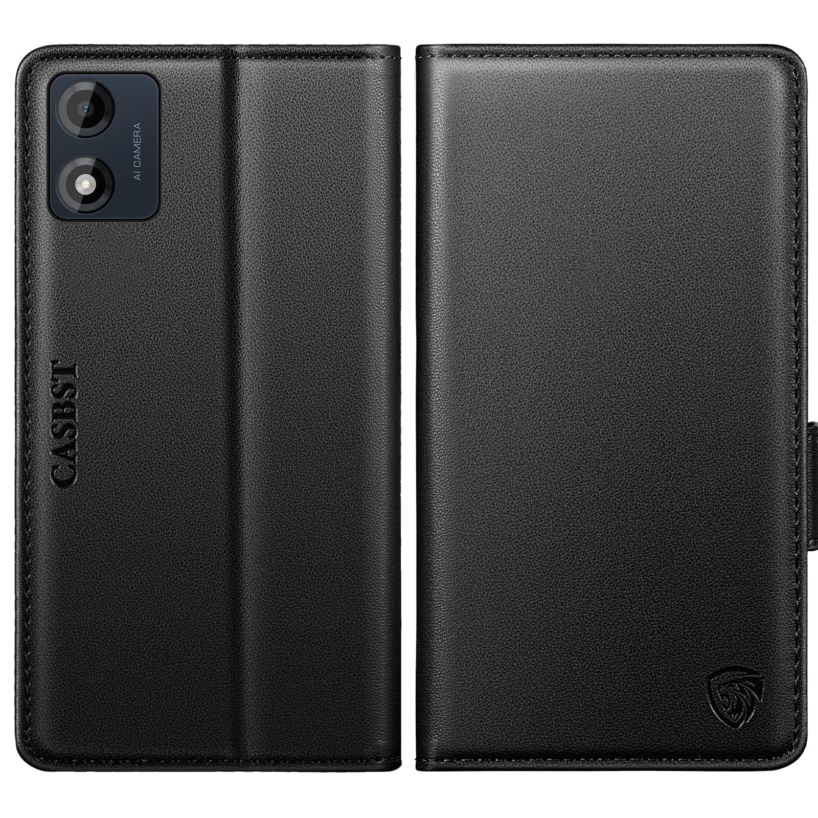 CASBST for Motorola Moto E13 Case, Kickstand Flip Leather Wallet Book Case with Card Slots Shockproof Magnetic Closure Protective Phone Case Cover Compatible with Motorola E13 - Black