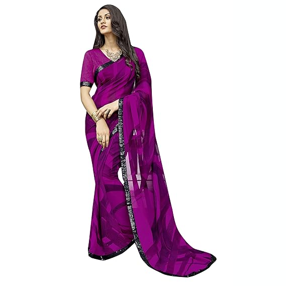 Shaily purple satin georgette printed saree With Blouse Piece