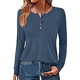GKBK Womens Henley Tops Long Sleeve Shirts Button Pullover Loose Fit Henley Neck Lightweight Tunic Blouse