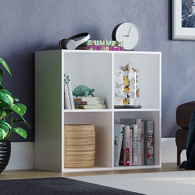 Vida Designs Durham 4 Cube White Bookcase Storage Organizer Living Room