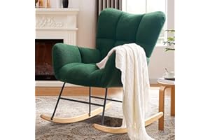 SENYUN Rocking Chair Nursery, Teddy Upholstered Glider Rocking Chair with High Backrest, Gentle & Safe Baby Rocking Chair with Solid Wood Legs,Accent Chair for Nursery,Bedroom,living room (Green)