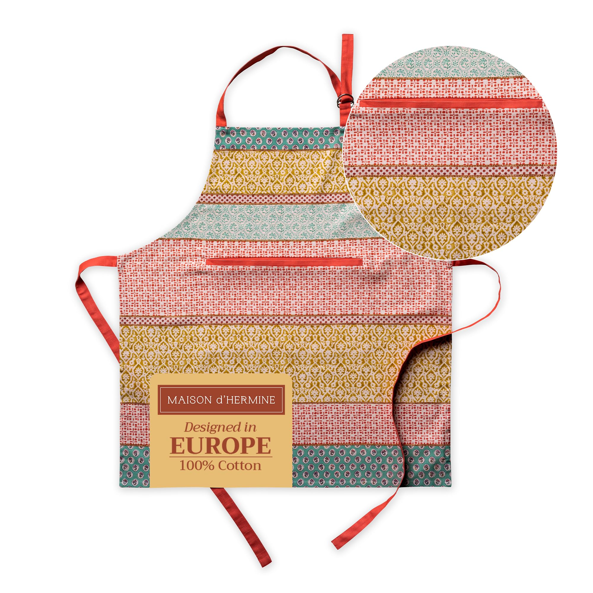 Maison d' Hermine 100% Cotton Apron for women with Pocket Kitchen Chef Spring/Summer Apron for Men Cooking Gardening Server Waitress Maid - (Provence, 85 cm x 70 cm)