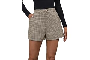 MakeMeChic Women's Elegant Plaid Shorts Dressy High Waisted Shorts Houndstooth Zipper Wide Leg Mini Shorts Work Casual Shorts