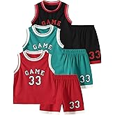 Jolyshlid Boys' Active Shorts Set 6 Pieces Athletic Jersey Tank Top and Basketball Shorts Set 4-12Y