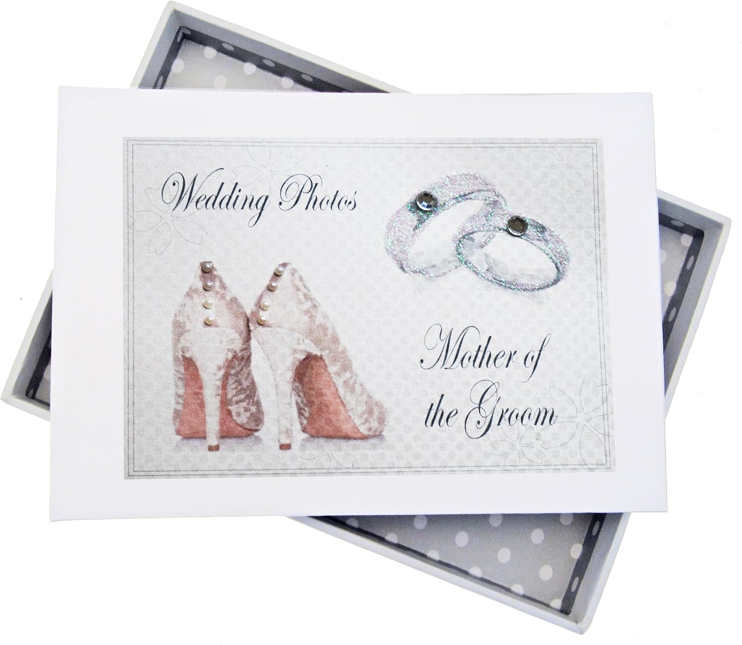 White Cotton Cards Day, Mother of the Groom Mini Photo Album, Shoes and Wedding Rings design, Board, 12.5 x 17.5 x 2.5 cm