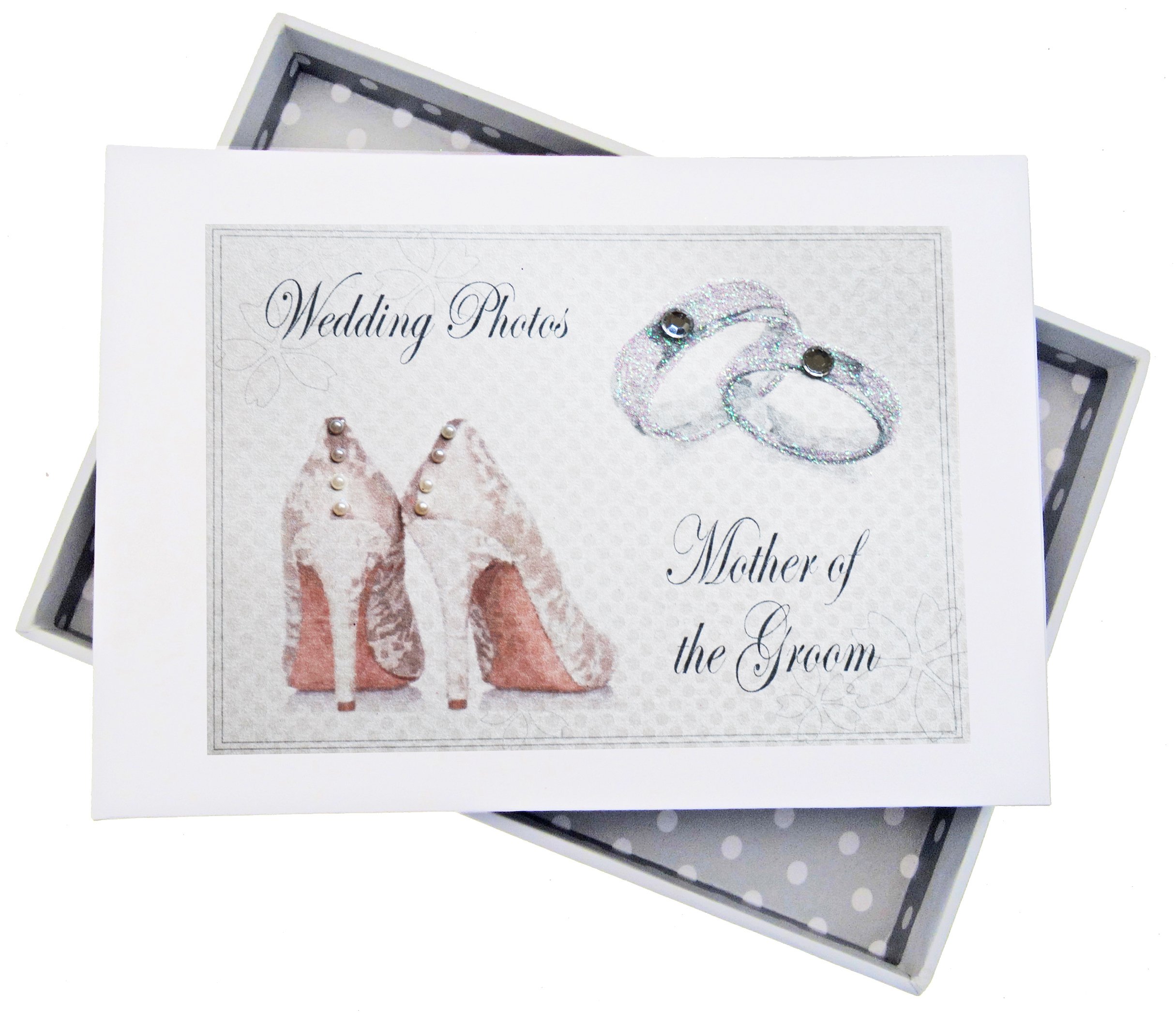 White Cotton Cards Day, Mother of the Groom Mini Photo Album, Shoes and Wedding Rings design, Board, 12.5 x 17.5 x 2.5 cm