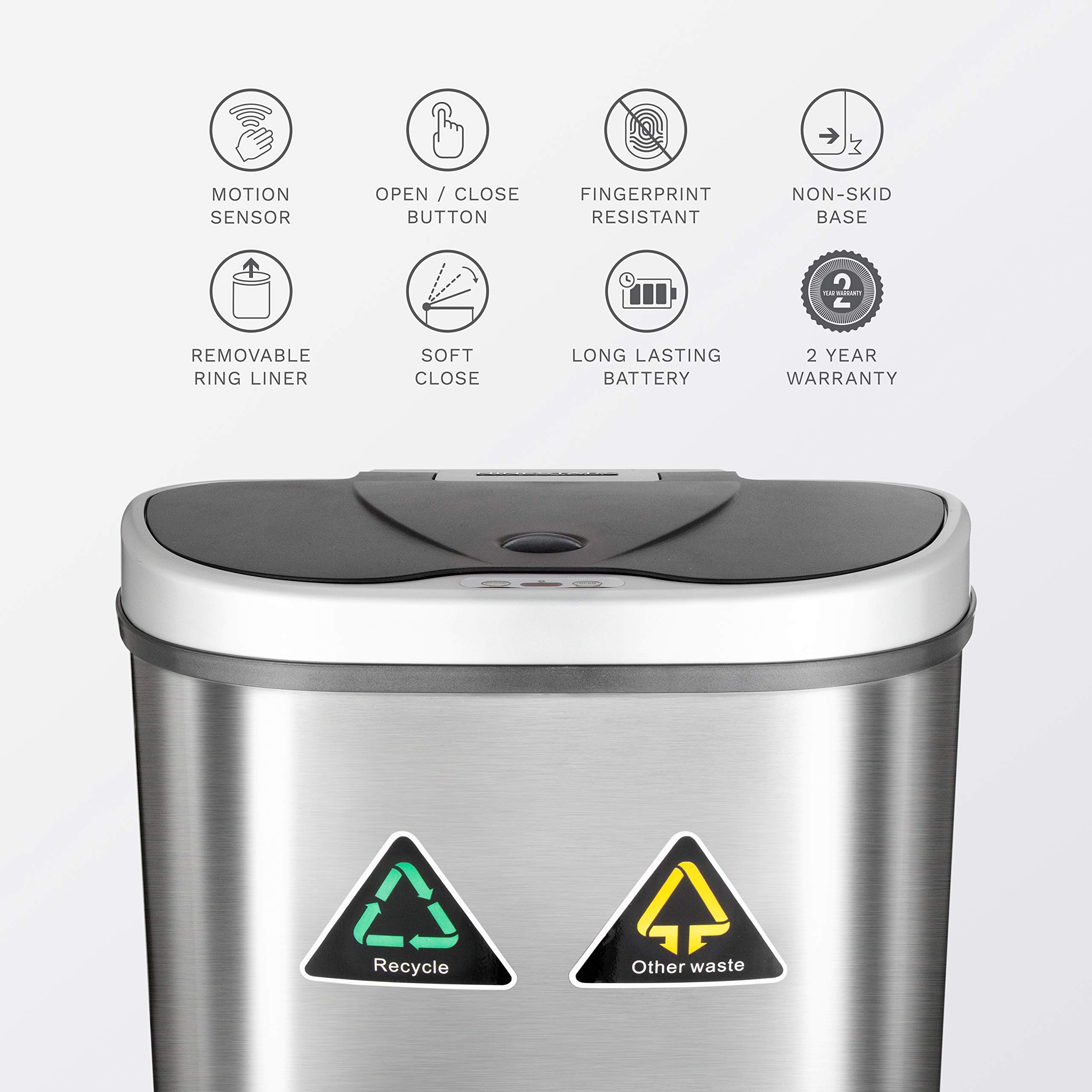 NINESTARS Automatic Touchless Infrared Motion Sensor Trash Can/Recycler