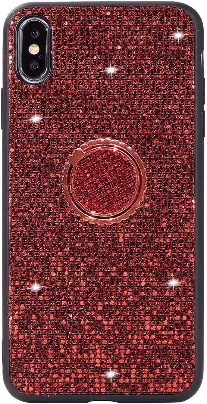 Anya Diamond Case, Luxury Sparkle Bling Gradient Glitter Full Crystals Rhinestone Diamonds Girls Women with Ring Kickstand Hard Soft TPU Bumper Case Cover for Vivo NEX Back Fingerprint Red