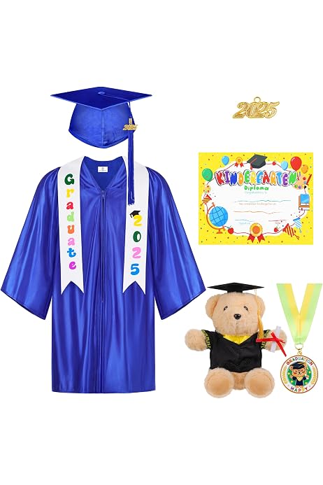 Black Graduation Gown Kids Cap And Gown Preschool Silkfly 7-Piece ...