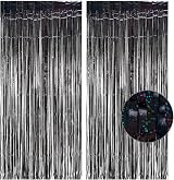 GREATRIL Black Tinsel Curtain Backdrop Pack of 2 1m x 2.5m Foil Fringe