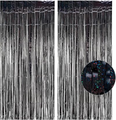 GREATRIL Black Tinsel Curtain Backdrop Pack of 2 1m x 2.5m Foil Fringe