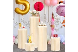 GENMOUS & CO. GENMOUS 5PCS Large Cylinder Stands for Party, Cardboard Cylinder Tables Cake Stands for Wedding Dessert Table Display, Round Cylinder Pedestal Stands for Birthday Babyshower Event Centerpieces Decor