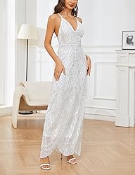 Women's V Neck Spaghetti Straps Sequin Sparkly