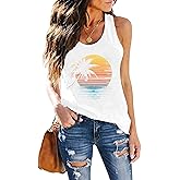 Womens Vintage Graphic Racerback Tank Tops Summer Beach Vacation Tank Cami Casual Loose Workout Yoga Tanks Vest