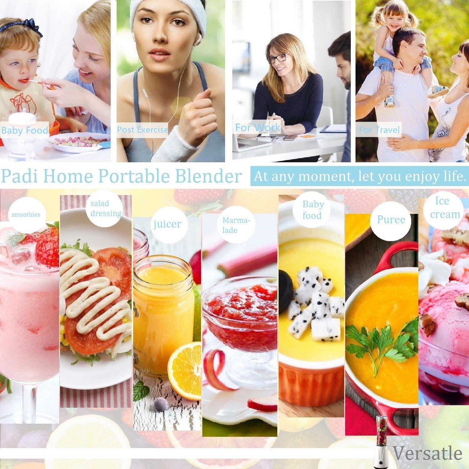 Padi Home Minibatidora, Rápido y Sano Mini batidora, Complemento Cocina, 300 W, Libre de BPA, 1 Vasos de 600 ML, Ideal para los Batidos Post entreno, Color- Blanco