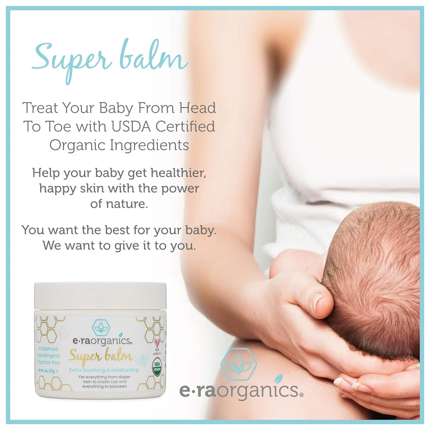 Era Organics Healing Ointment for Babies - USDA Certified Organic Natural Gentle Moisturizer for Sensitive Skin Prone To Baby Eczema, Cradle Cap (Infant Seborrheic Dermatitis), Rashes, Hives & More: Beauty