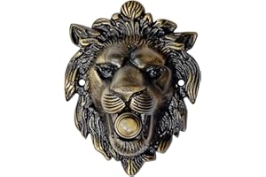 Akatva Lion Shaped Doorbell Button Replacement – Solid Brass Doorbell Ringer Button – Vintage Lion Decorative Bell Push Button with Rustic Handmade Design – Antique Brass Finish